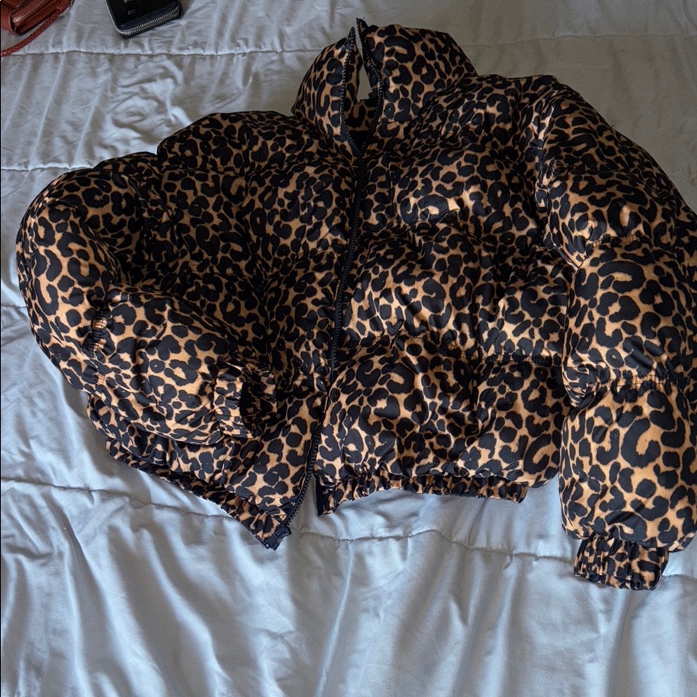 Wild Fable Brown and Black Bomber Jacket with Leopard Print